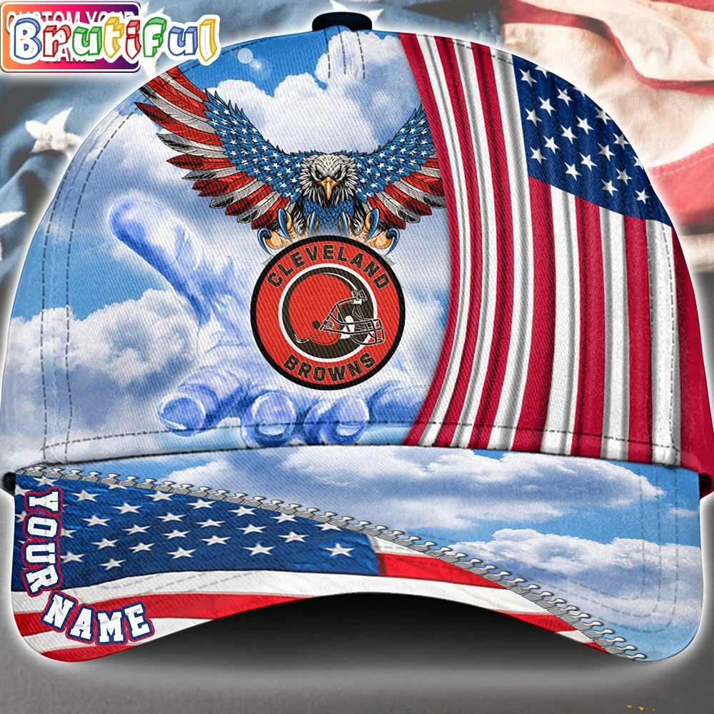 Cleveland Browns America Eagle Flag 4th Of July Baseball Cap, Football Veteran Cap
