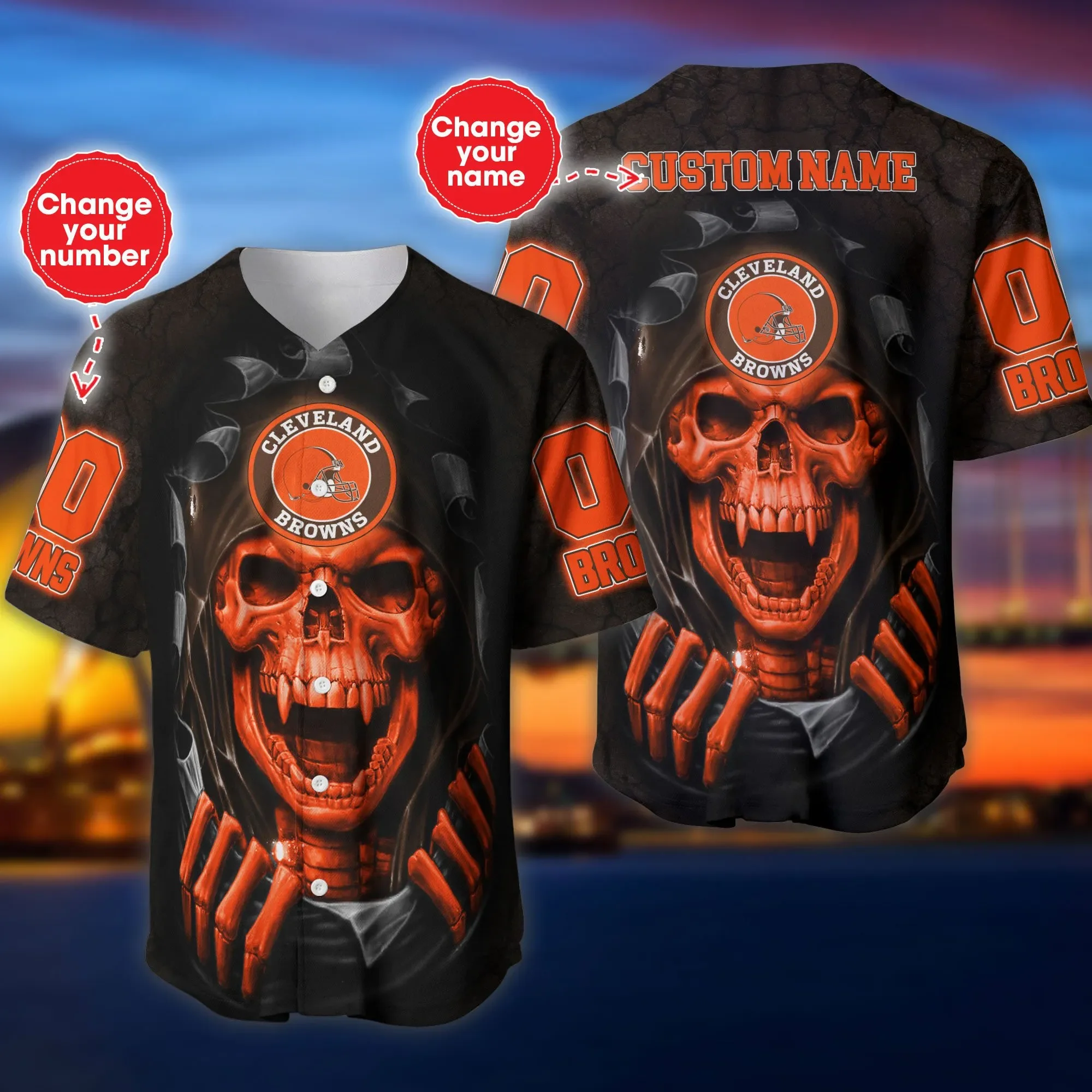 Cleveland Browns Skull Personalized Baseball Jersey 585