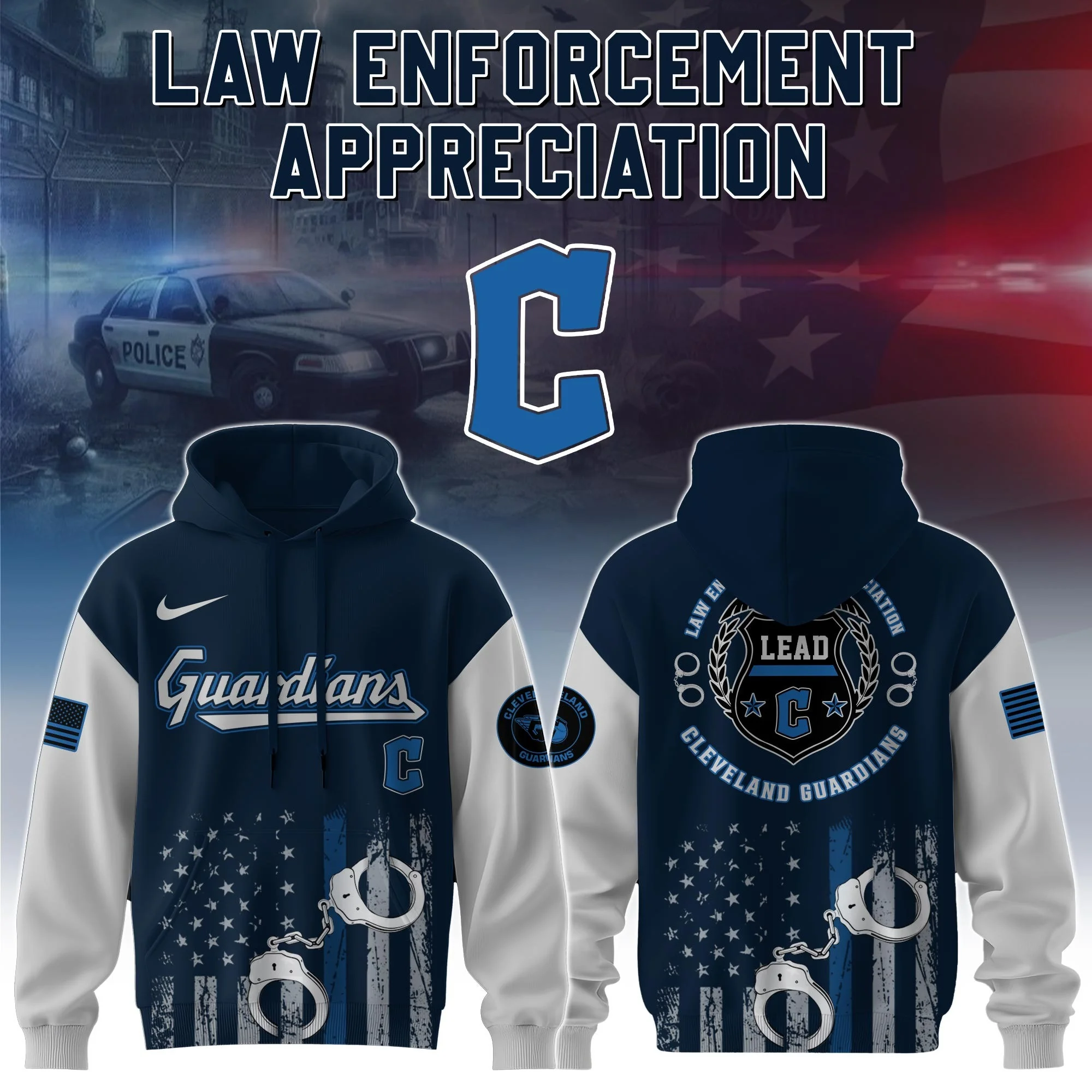 Cleveland Guardians MLB Law Enforcement Appreciation Day Hoodie Thin Blue Line