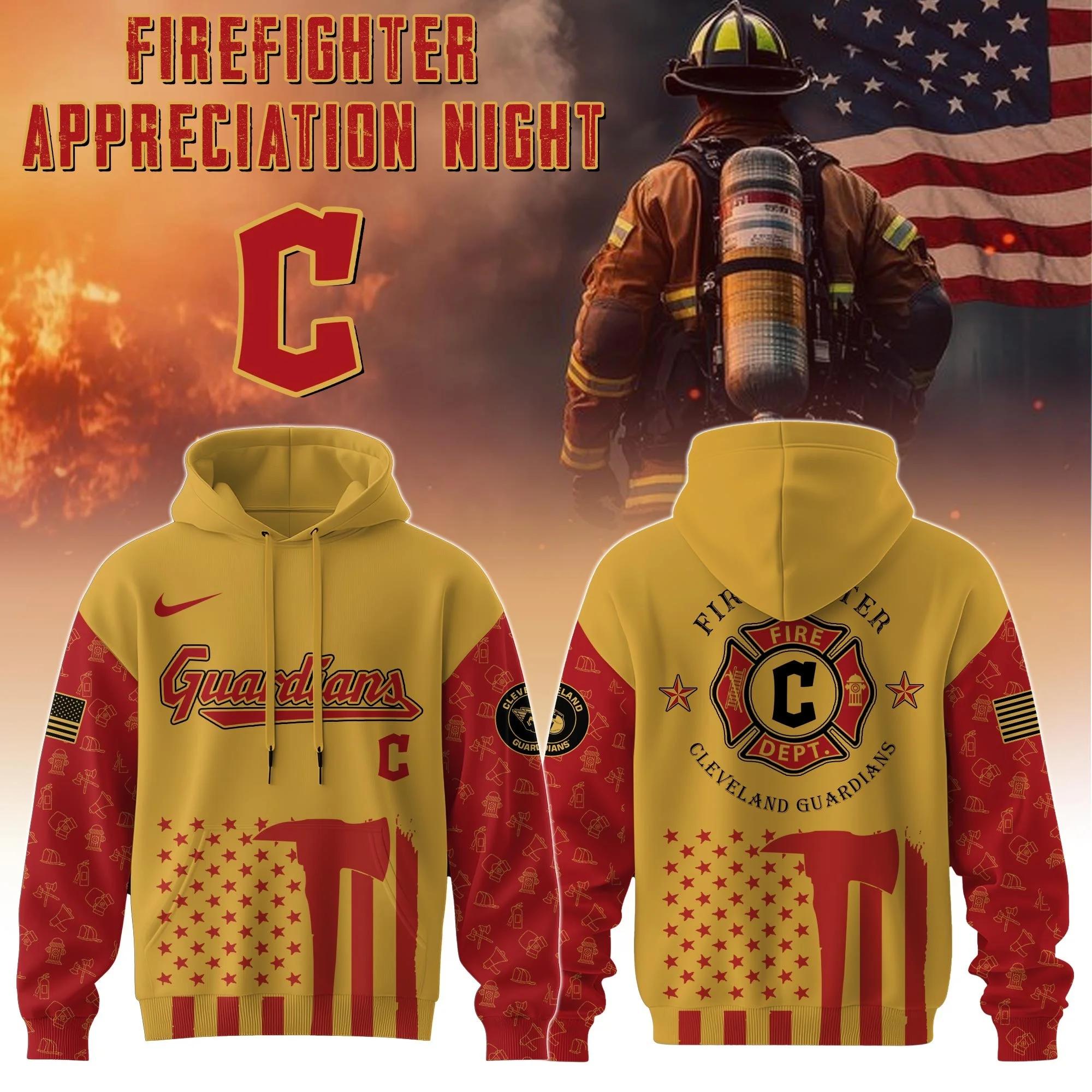 Cleveland Guardians MLB X Firefighter Appreciation Night Hoodie Merch Baseball