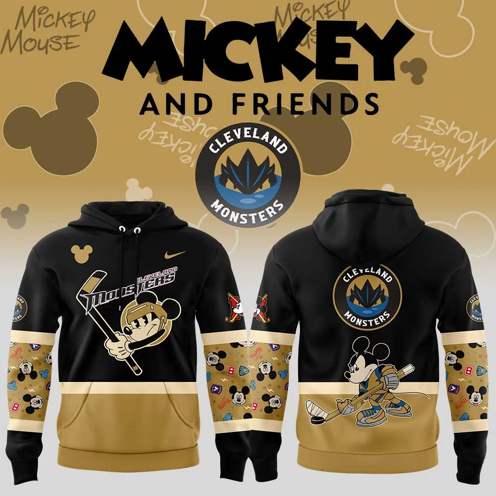 Cleveland Monsters Mickey And Friends Uniform Hoodie Gifts For Ice Hockey Fans