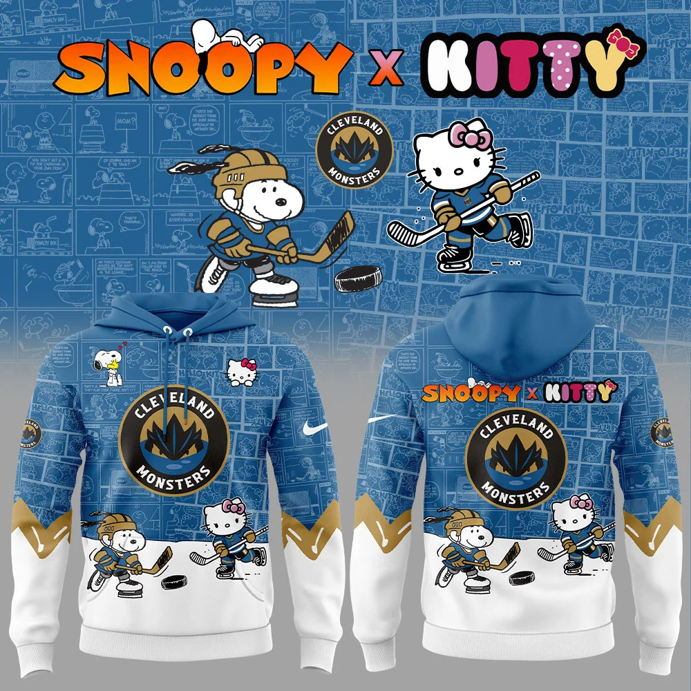 Cleveland Monsters Snoopy x Hello Kitty Hoodie Gift Ideas For Hockey Fans