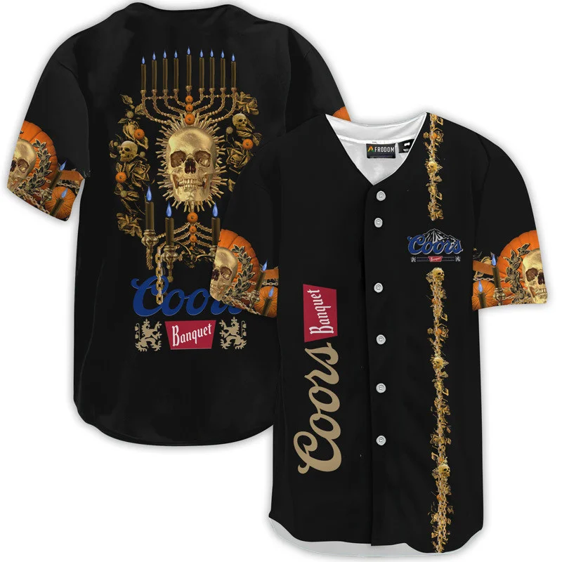 Coors Banquet Golden Skull And Pumpkin Baseball Jersey Style4250