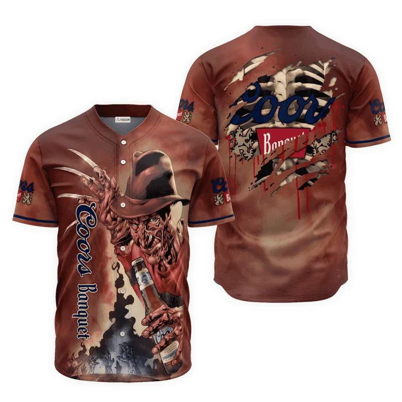 Coors Banquet Halloween Freddy Krueger Baseball Jersey Style1441