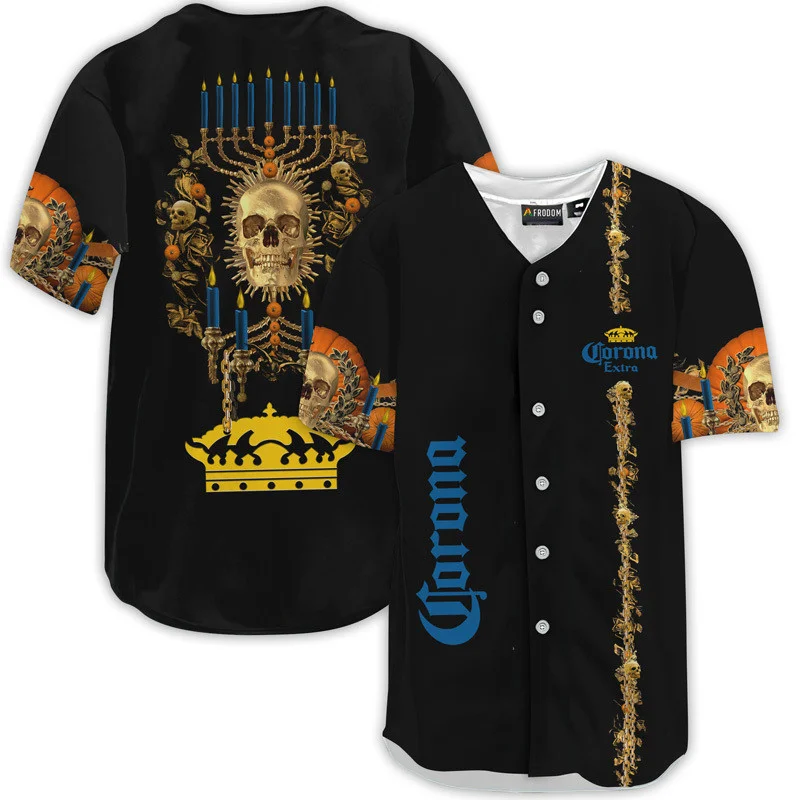 Corona Extra Golden Skull And Pumpkin Baseball Jersey Style7902