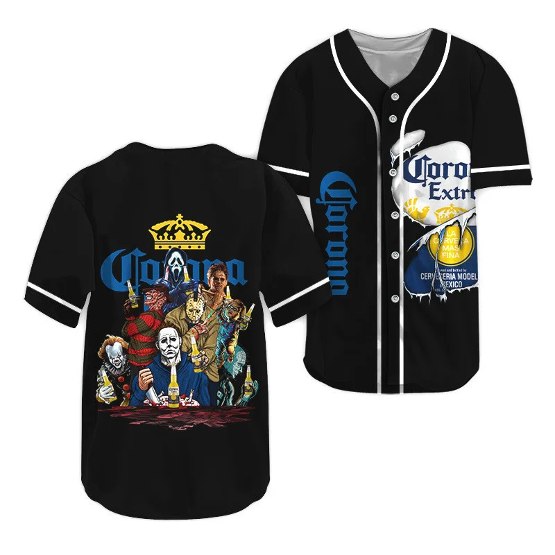 Corona Extra Horror Halloween Characters Baseball Jersey Style4637