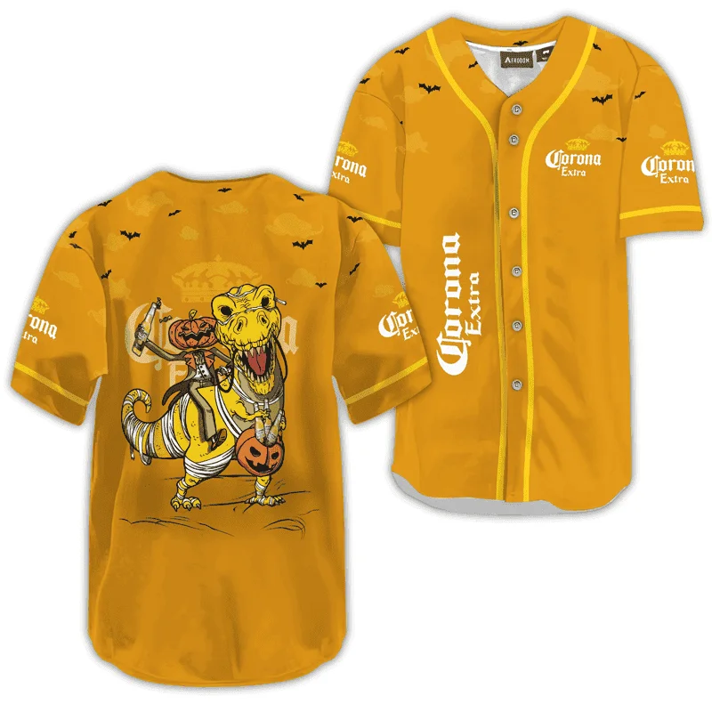 Corona Extra Yellow Halloween Dinosaur Baseball Jersey Style1154