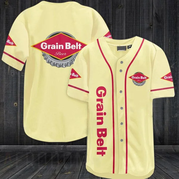 Cream Yellow Grain Belt Beer Baseball Jersey Style1334