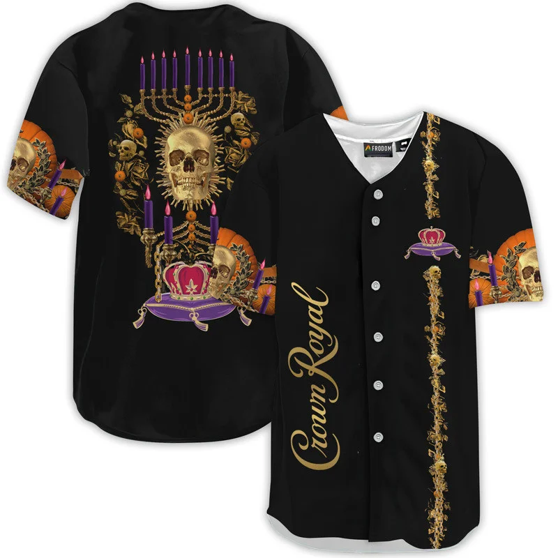 Crown Royal Golden Skull And Pumpkin Baseball Jersey Style3310