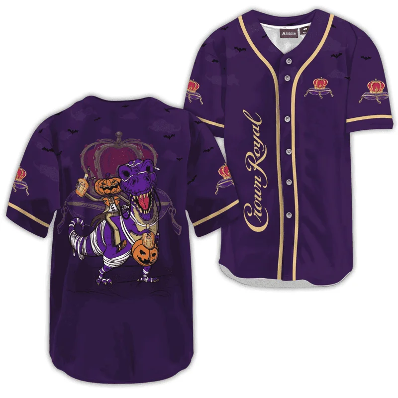 Crown Royal Purple Halloween Dinosaur Baseball Jersey Style8152