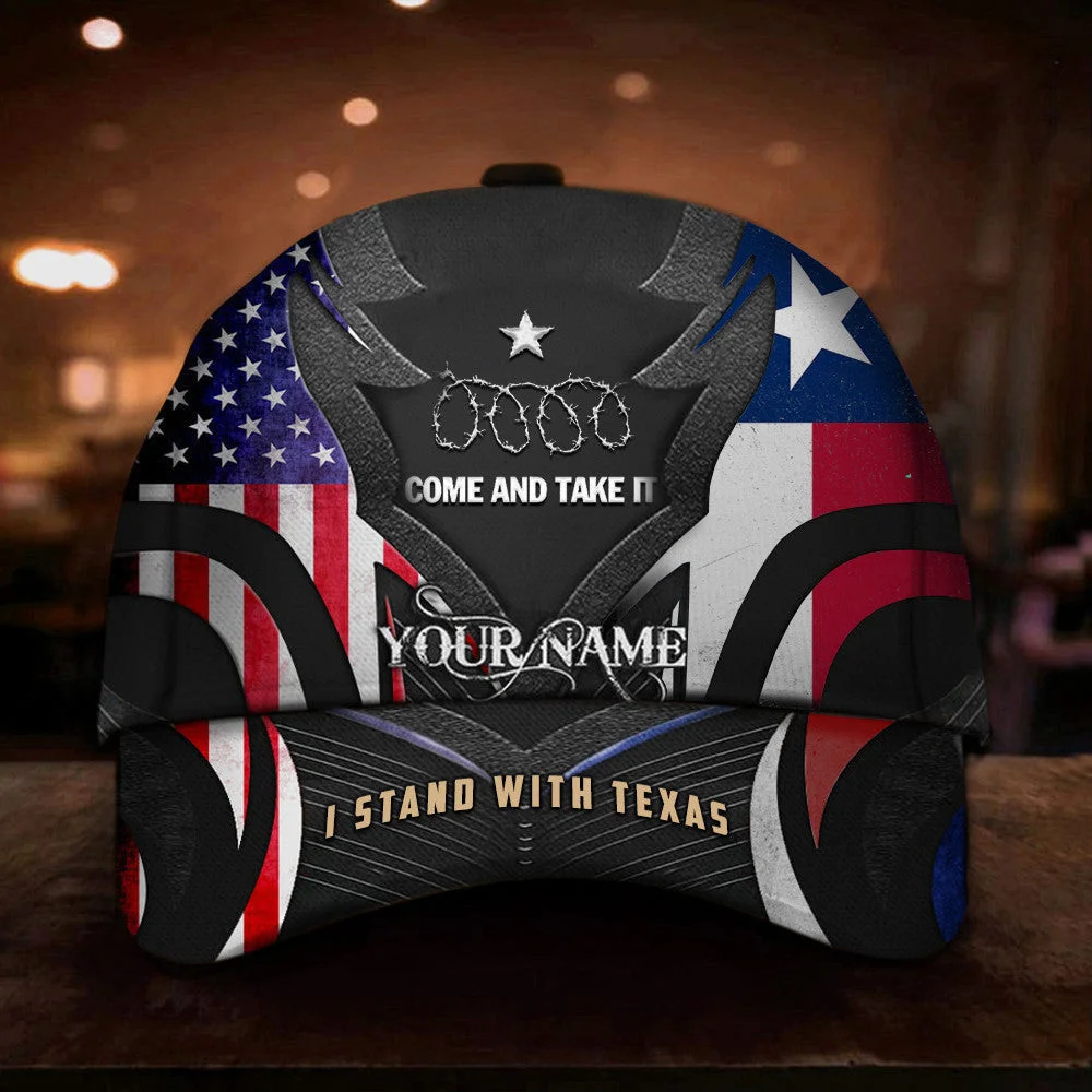 Custom USA I Stand With Texas Hat Come And Take It Razor Wire Hat American And Texas Flag Cap