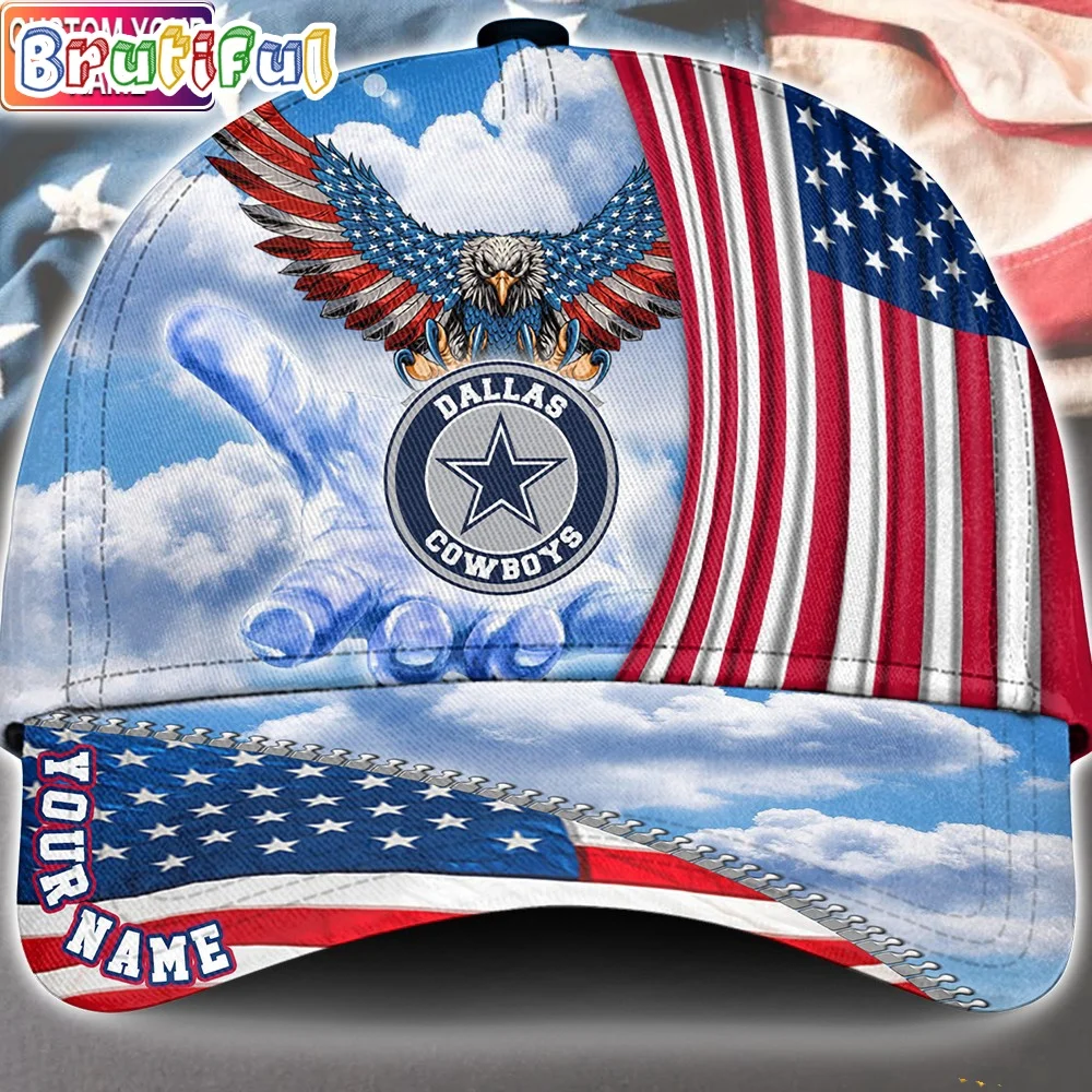Dallas Cowboys America Eagle Flag 4th Of July Baseball Cap, Football Veteran Cap