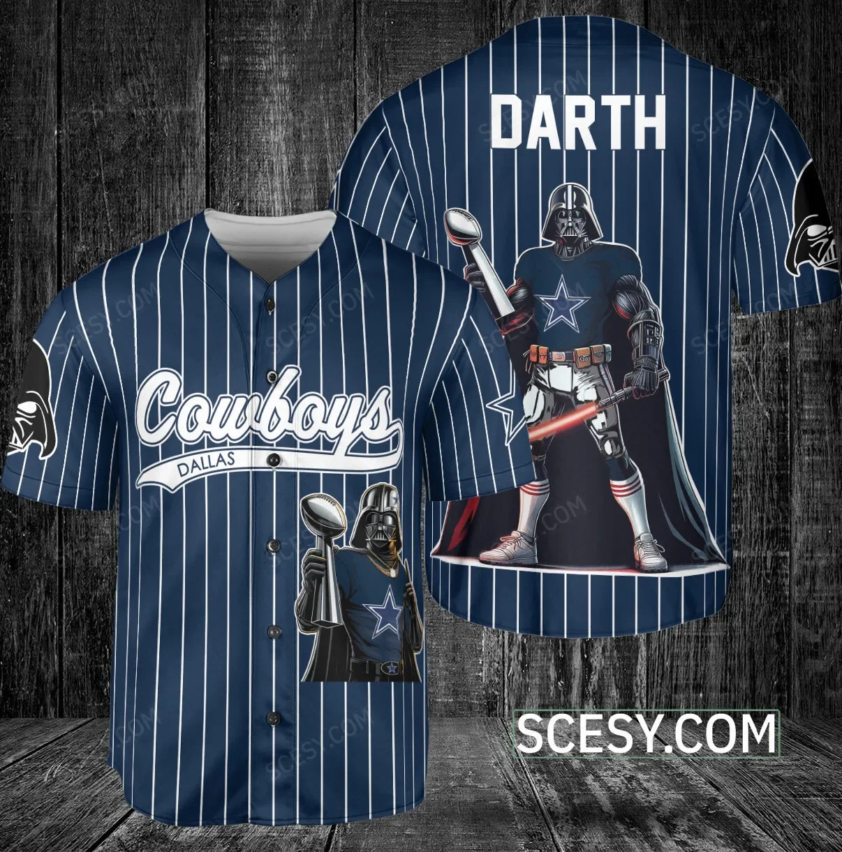 Dallas Cowboys Darth Vader Baseball Jersey Navy Striped