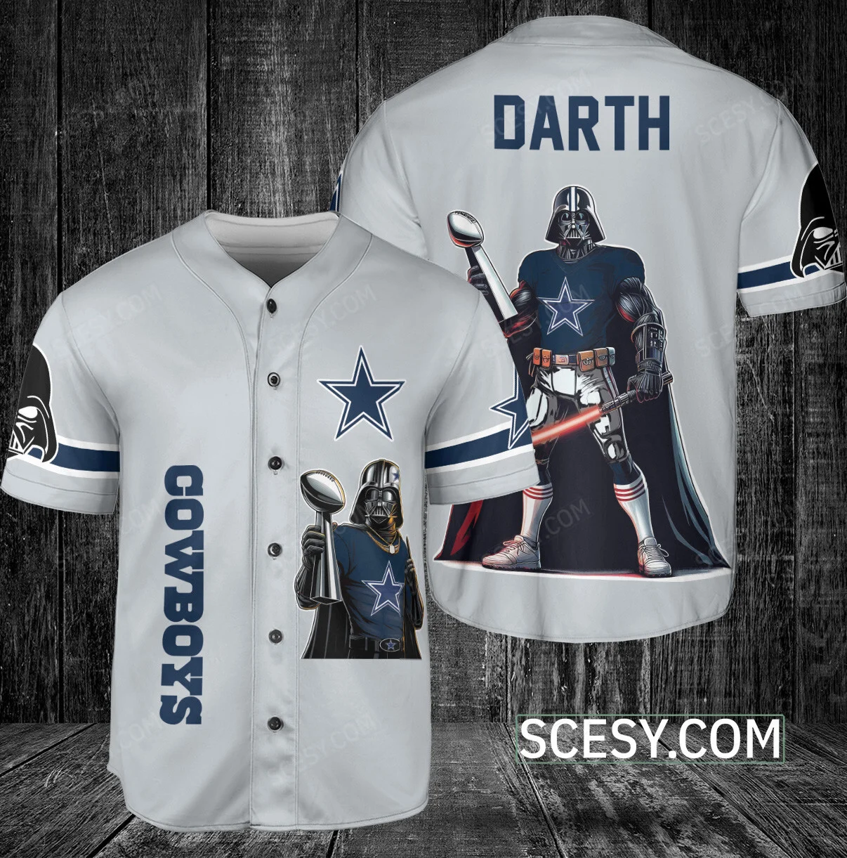 Dallas Cowboys Darth Vader Baseball Jersey Gray