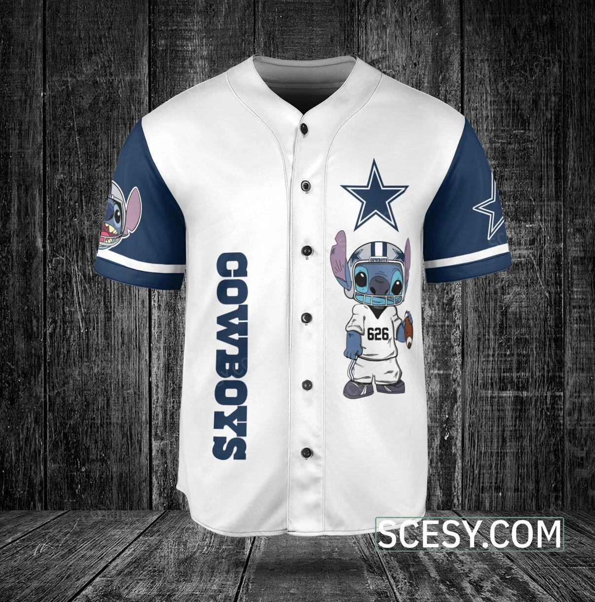 Dallas Cowboys Lilo Stitch Baseball Jersey White 2