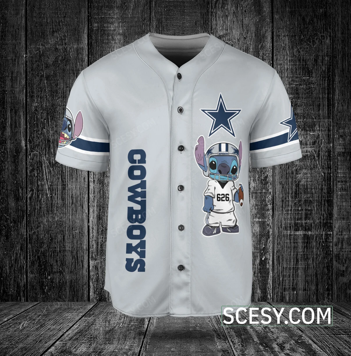 Dallas Cowboys Lilo Stitch Baseball Jersey Gray 2