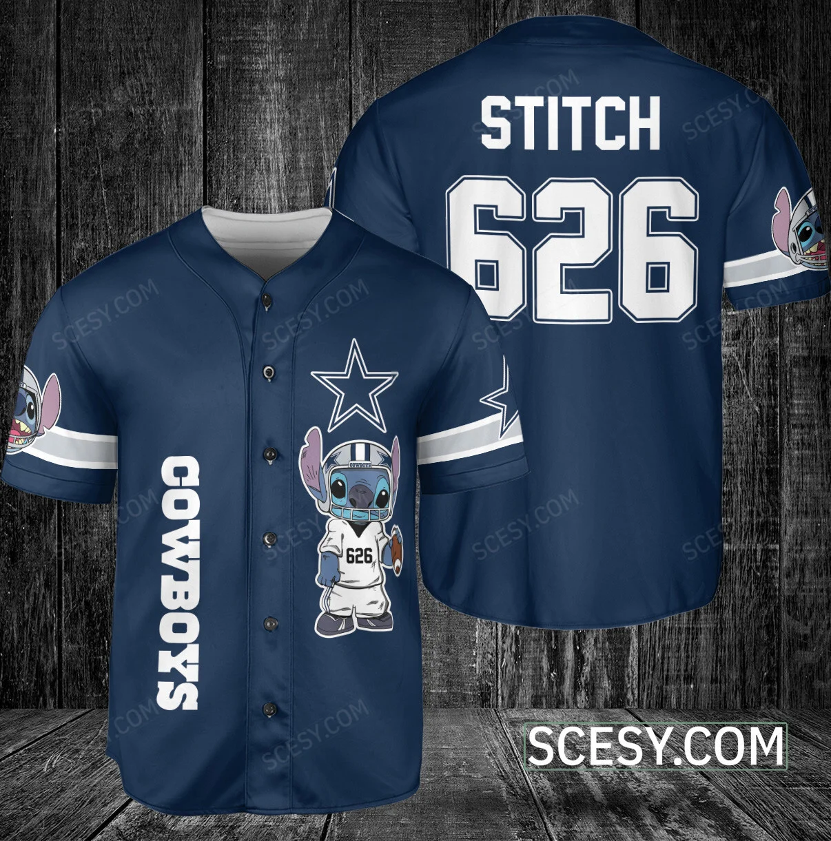 Dallas Cowboys Lilo Stitch Baseball Jersey Navy