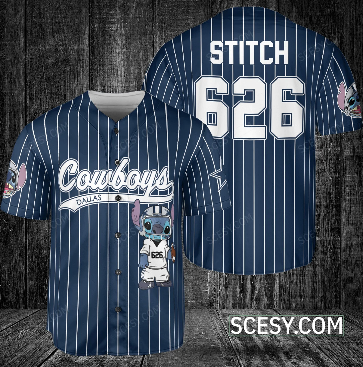 Dallas Cowboys Lilo Stitch Baseball Jersey Navy Striped