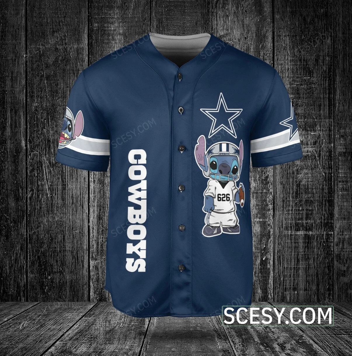 Dallas Cowboys Lilo Stitch Baseball Jersey Navy 2