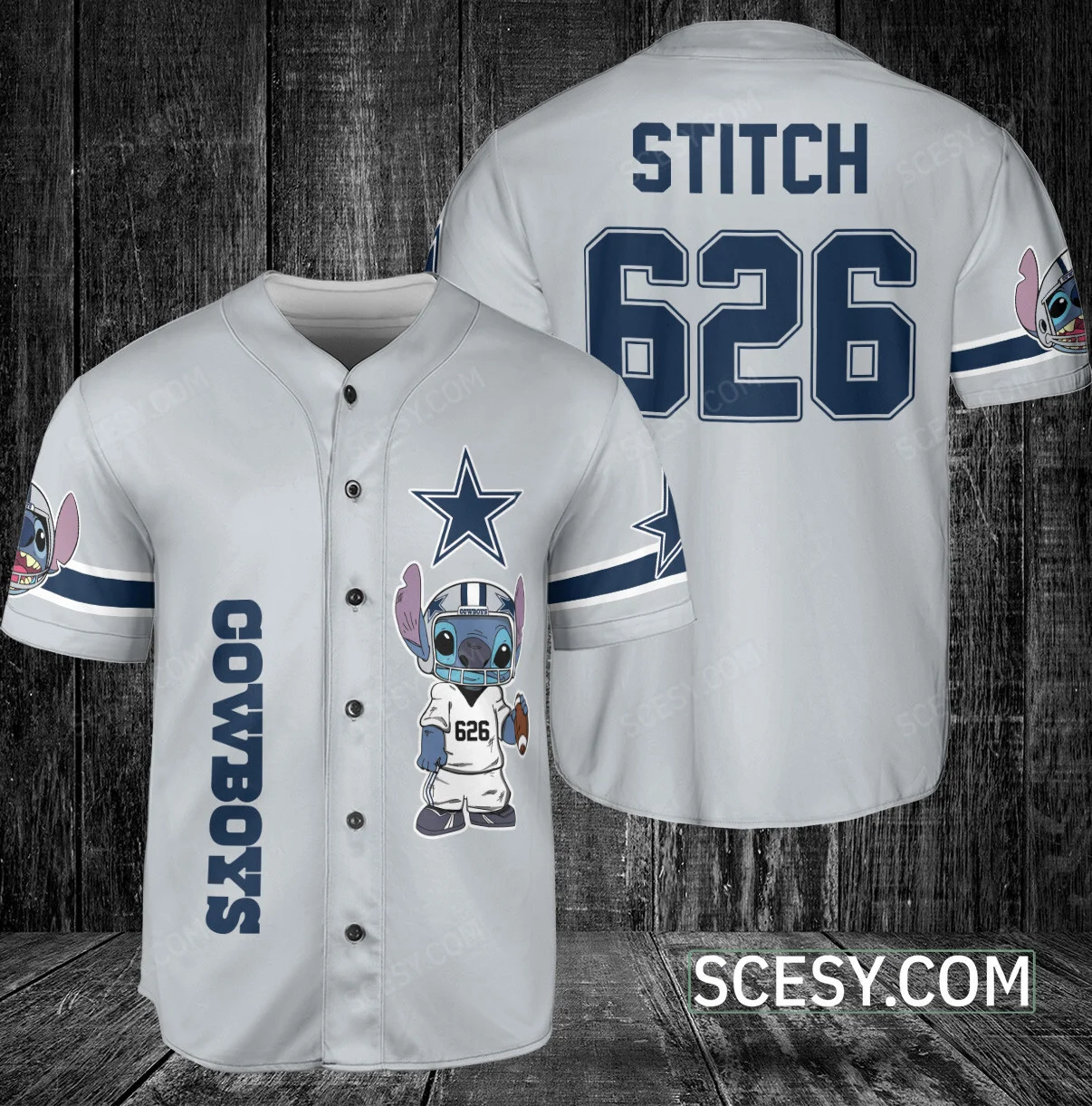 Dallas Cowboys Lilo Stitch Baseball Jersey Gray