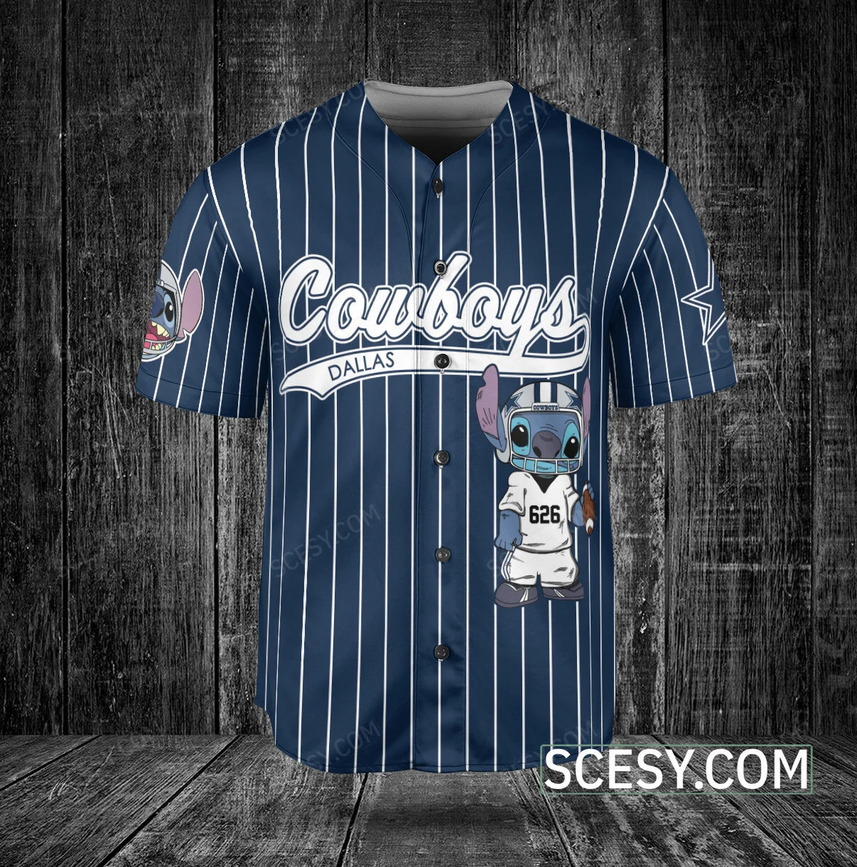 Dallas Cowboys Lilo Stitch Baseball Jersey Navy Striped 2