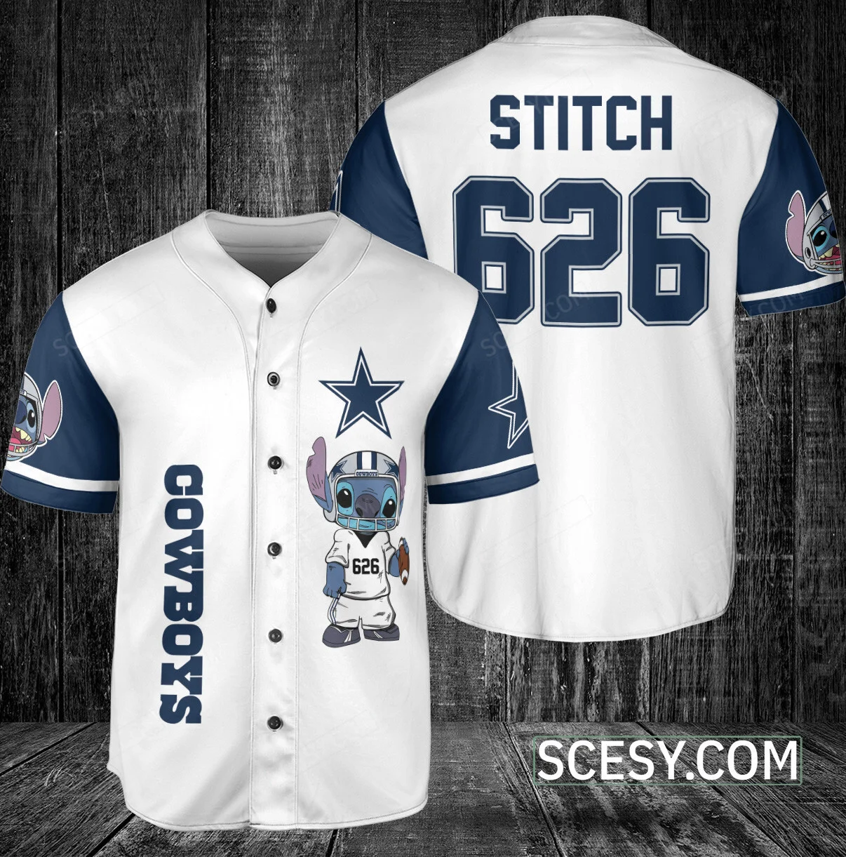 Dallas Cowboys Lilo Stitch Baseball Jersey White