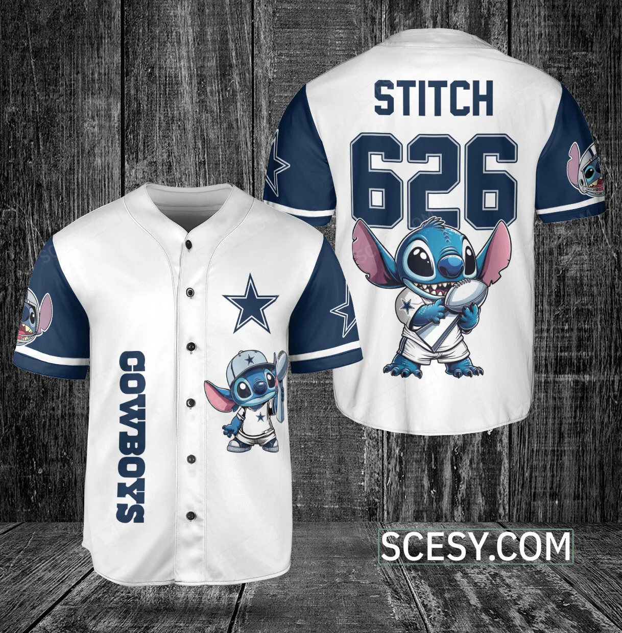 Dallas Cowboys Lilo Stitch Champions Baseball Jersey White