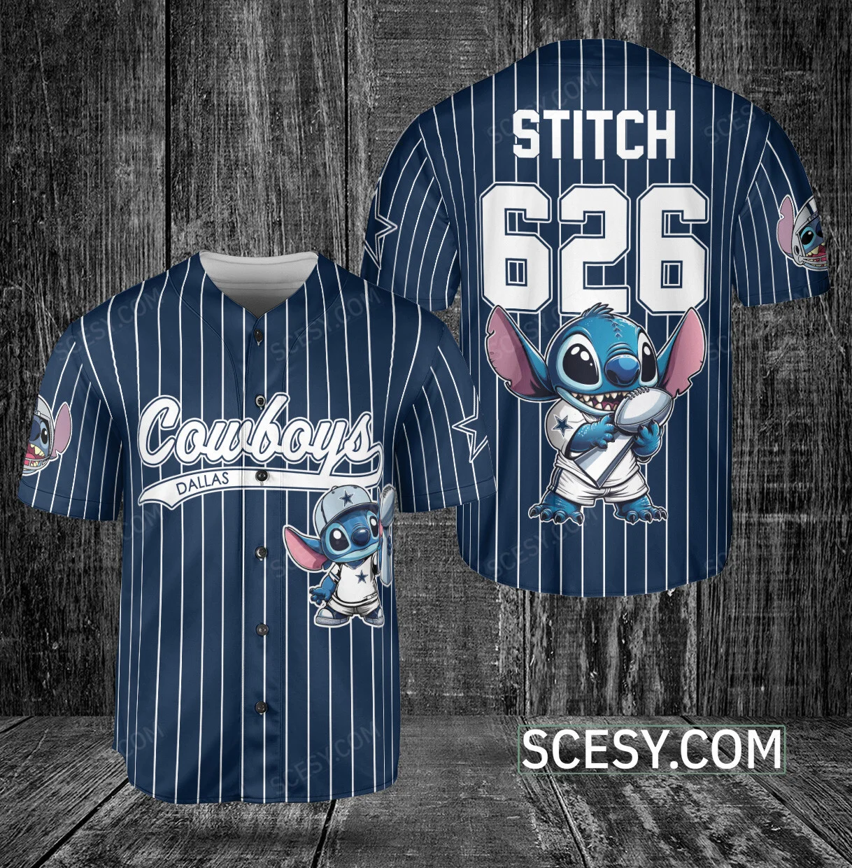 Dallas Cowboys Lilo Stitch Champions Baseball Jersey Navy Striped