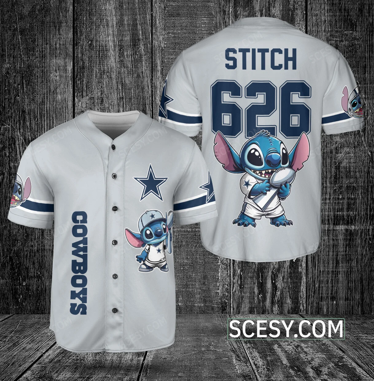 Dallas Cowboys Lilo Stitch Champions Baseball Jersey Gray