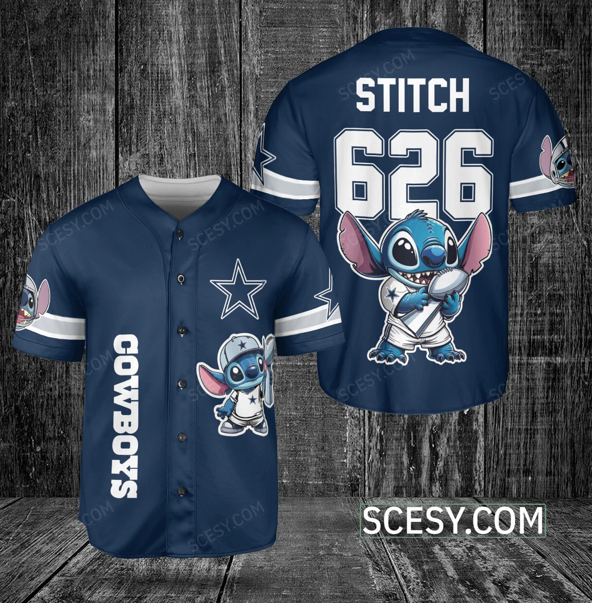 Dallas Cowboys Lilo Stitch Champions Baseball Jersey Navy
