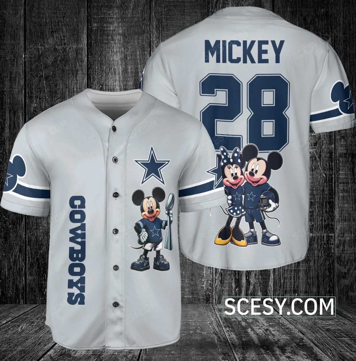 Dallas Cowboys Minnie And Mickey Baseball Jersey Gray
