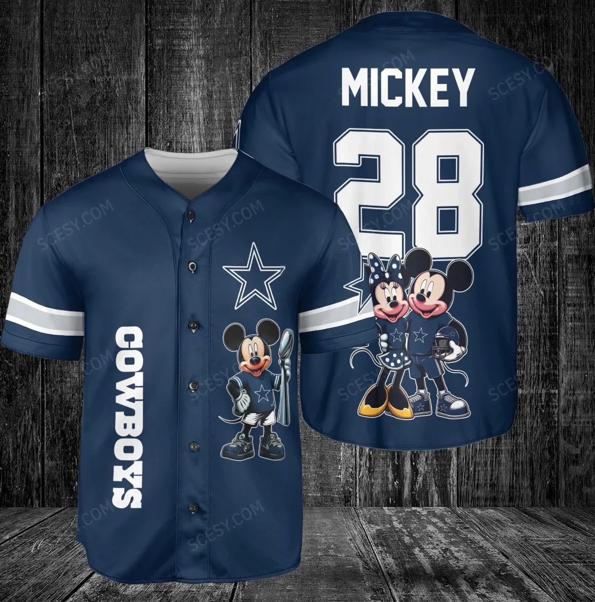 Dallas Cowboys Minnie And Mickey Baseball Jersey Navy