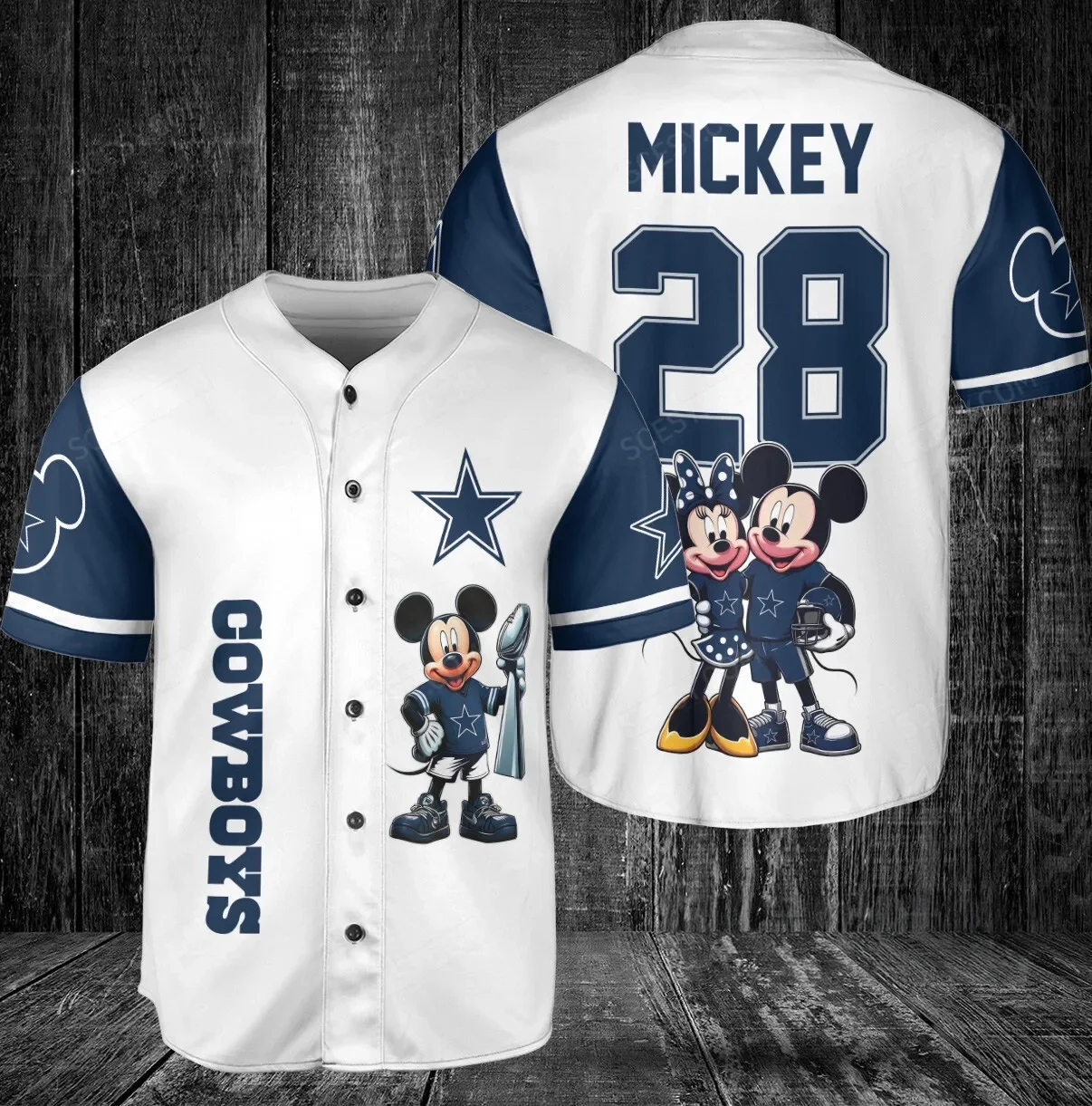 Dallas Cowboys Minnie And Mickey Baseball Jersey White