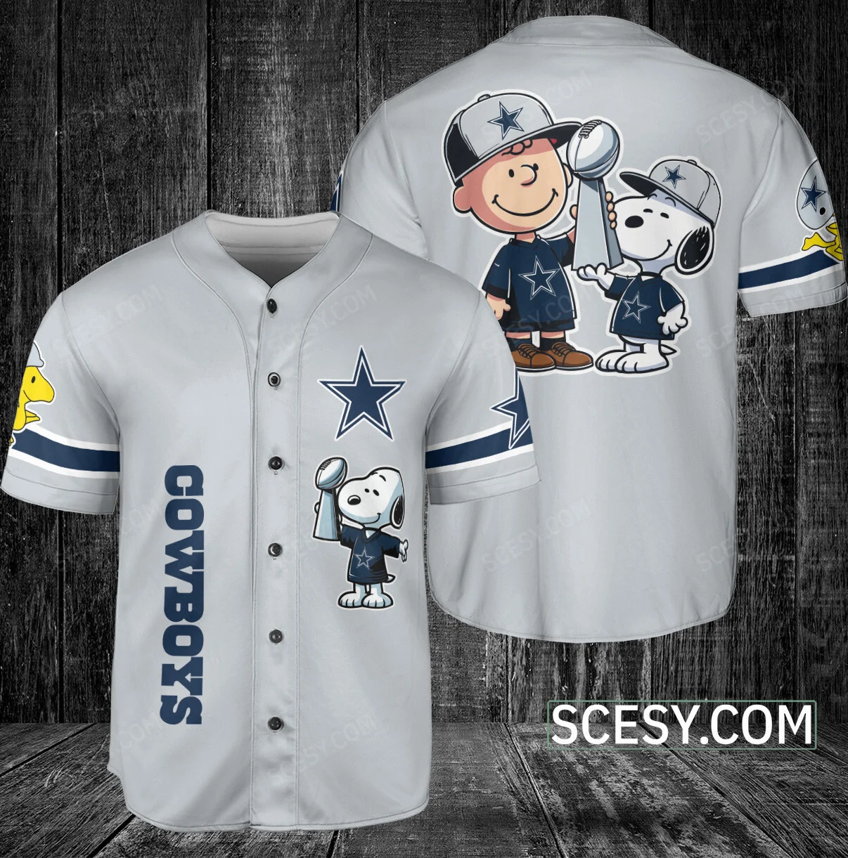 Dallas Cowboys Peanut Snoopy Baseball Jersey Gray
