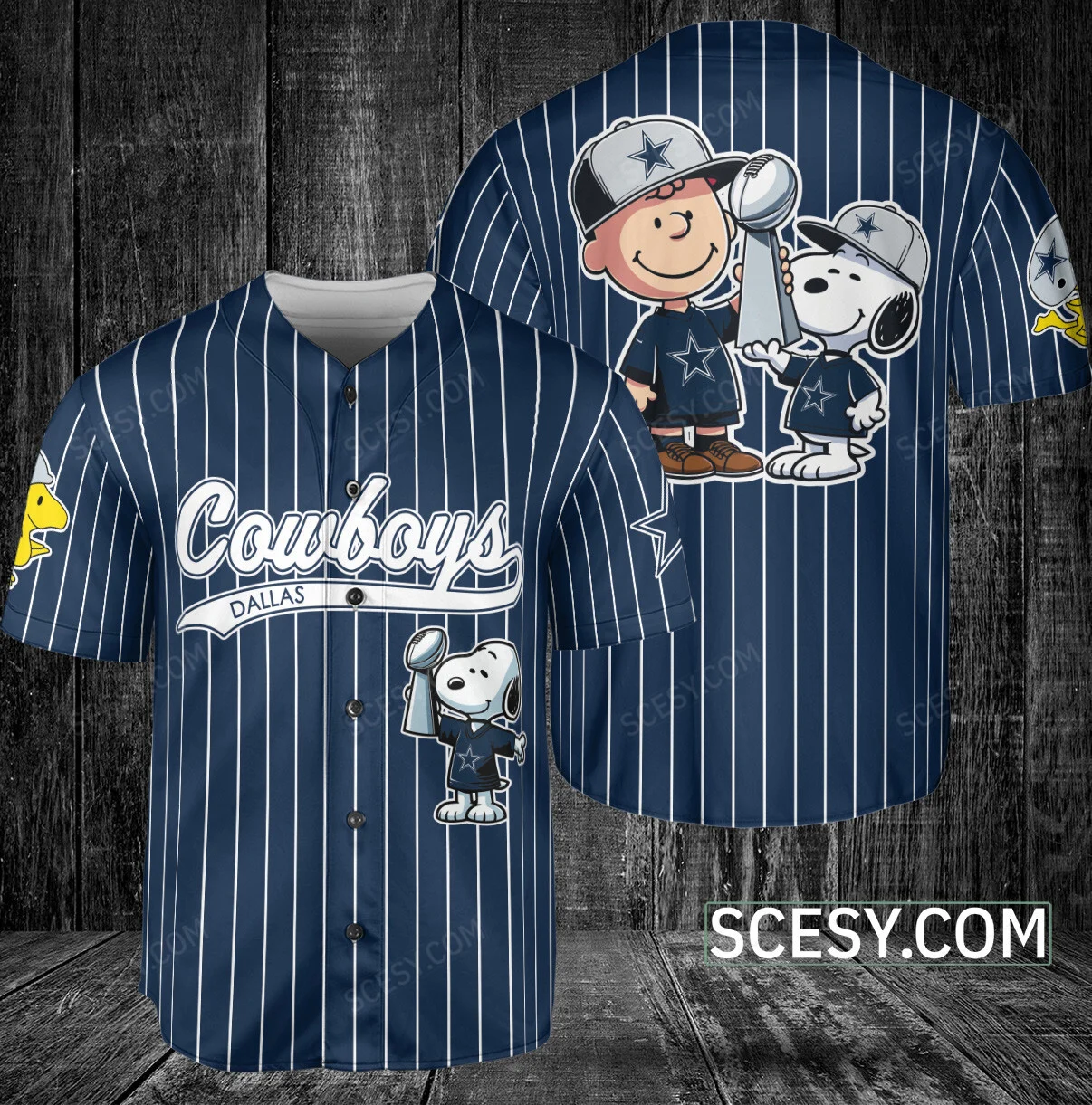 Dallas Cowboys Peanut Snoopy Baseball Jersey Navy Striped