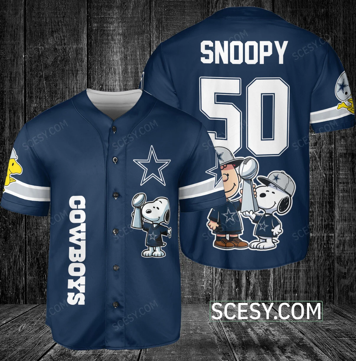 Dallas Cowboys Peanut Snoopy Champion Baseball Jersey Navy