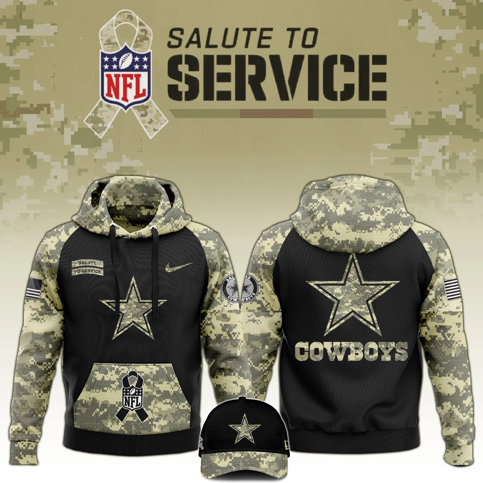 Dallas Cowboys Salute to Service Club Limited Camo Hoodie And Hat Unique Cowboys Shirt For Him