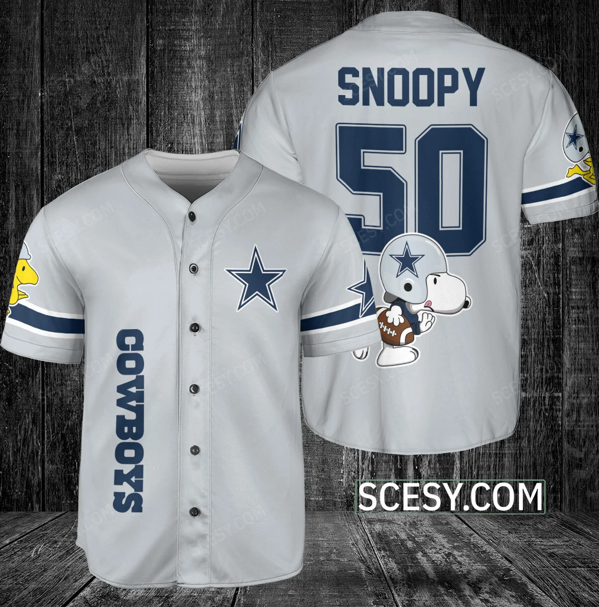 Dallas Cowboys Snoopy Baseball Jersey Gray