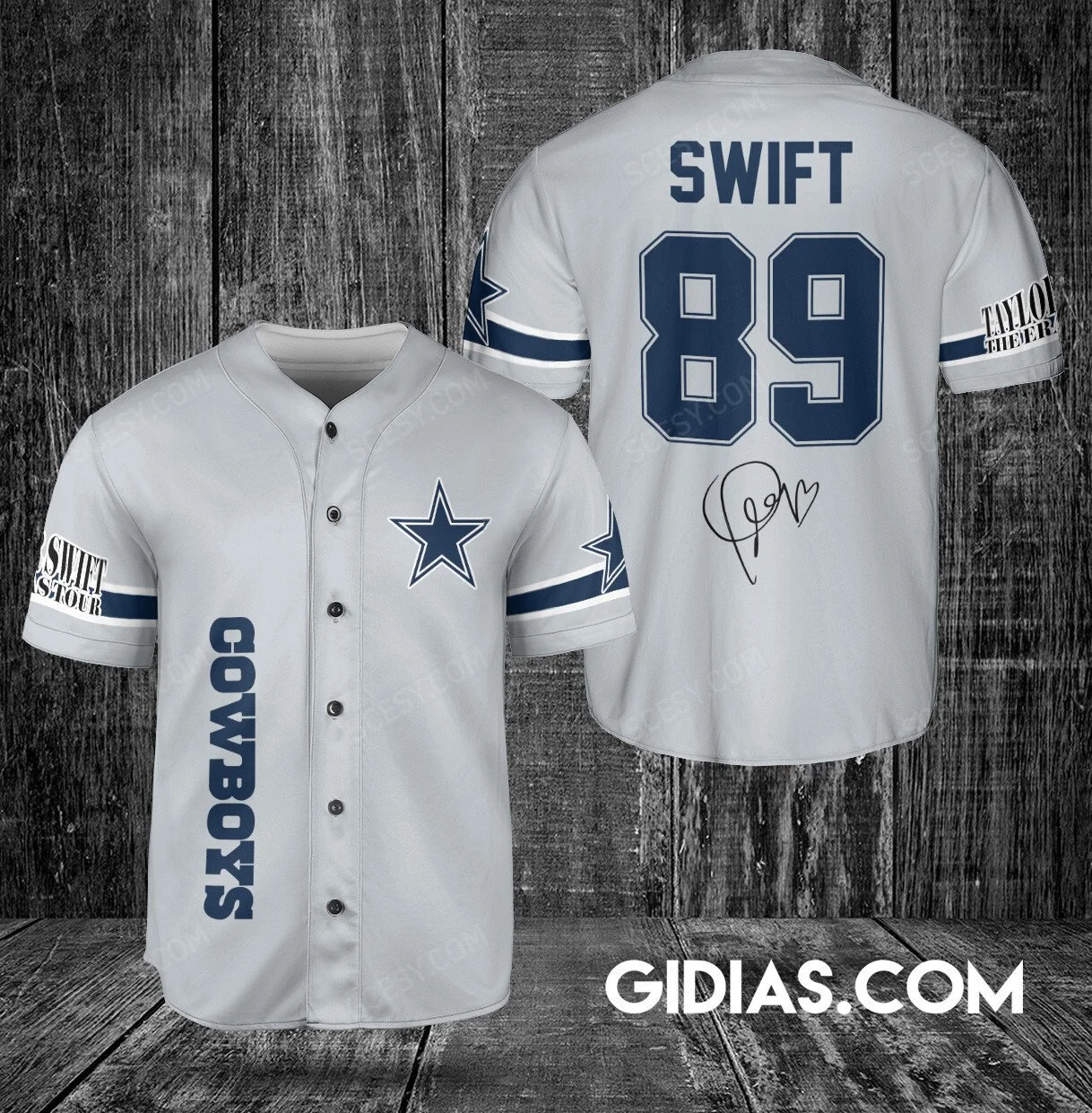 Dallas Cowboys Taylor Swift Baseball Jersey Silver Number 89
