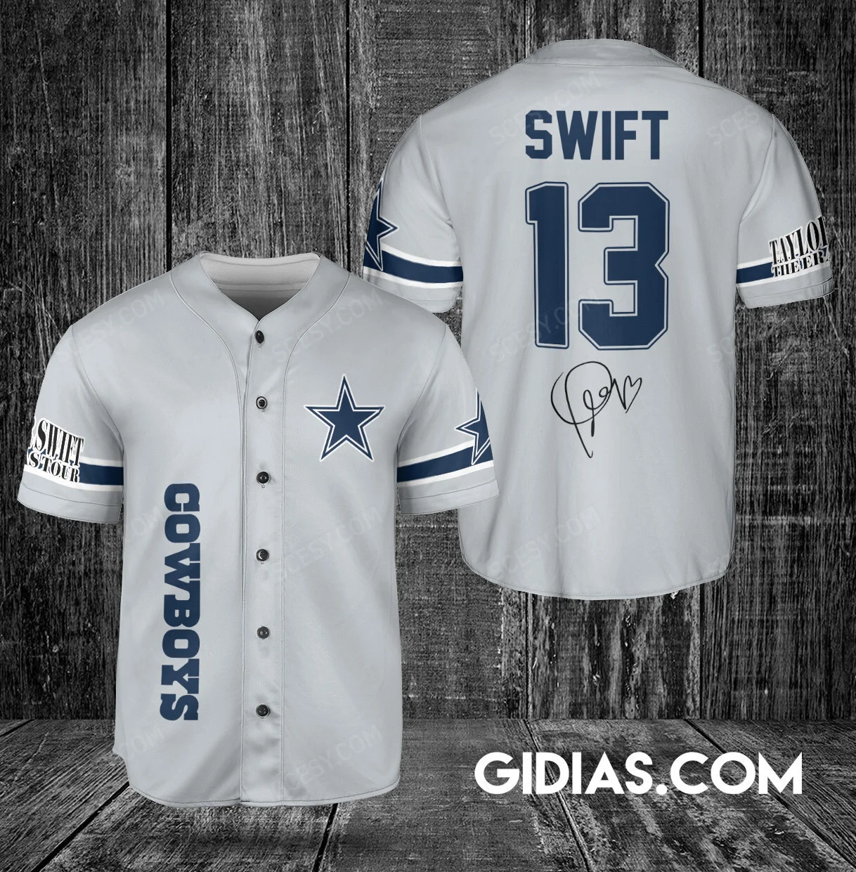 Dallas Cowboys Taylor Swift Baseball Jersey Silver Number 13