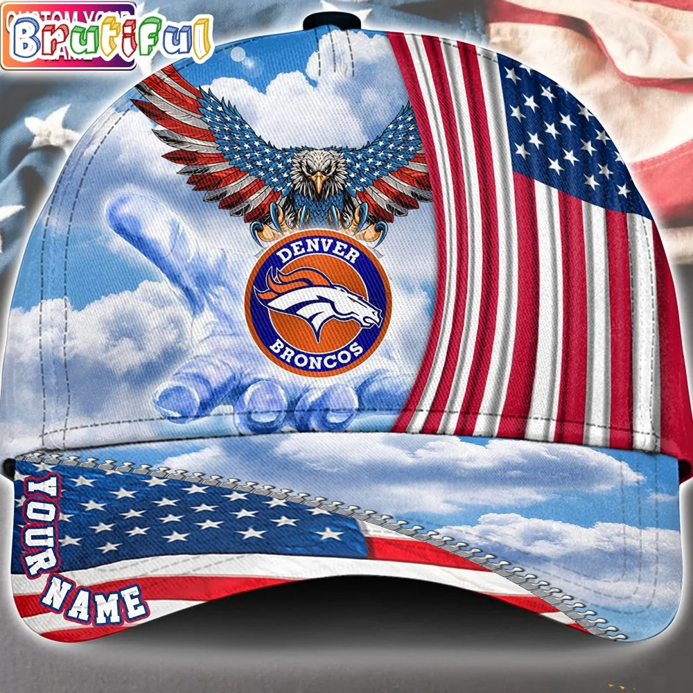 Denver Broncos America Eagle Flag 4th Of July Baseball Cap, Football Veteran Cap