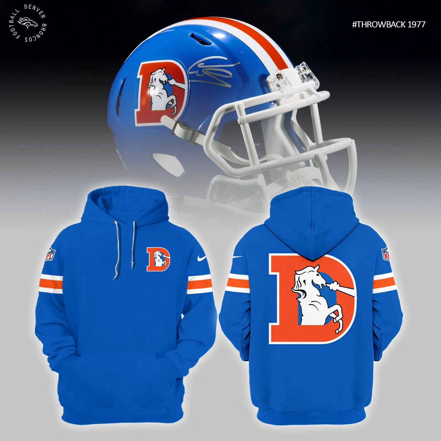 Denver Broncos Throwback To 1977 Blue NFL Hoodie Presents For Football Lovers