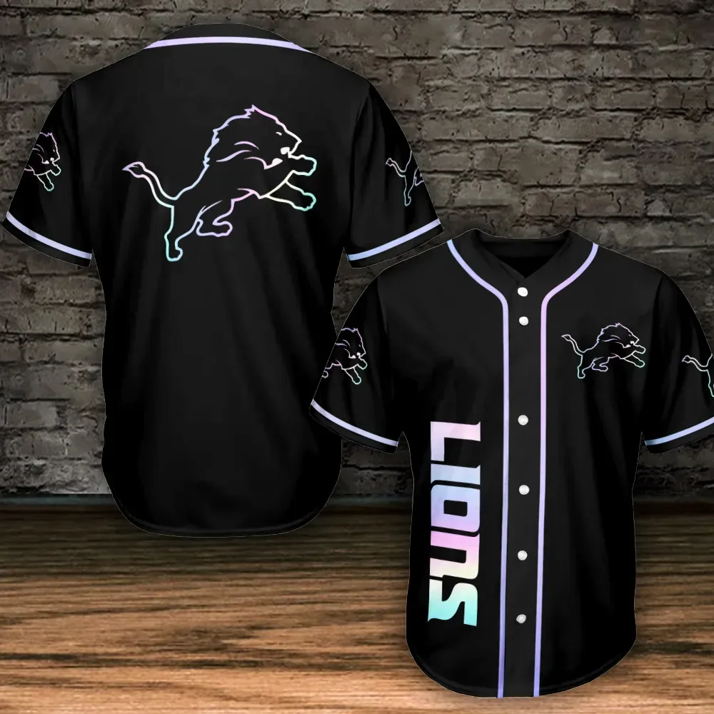 Detroit Lions Black Baseball Jersey 636