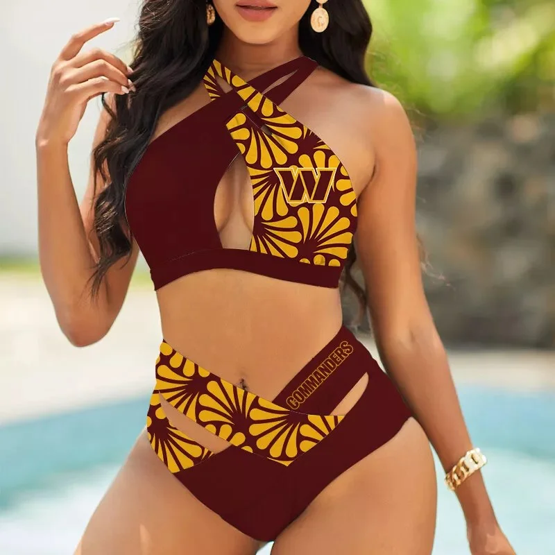 Detroit Lions Womens 2Pcs Bikini Swimsuit Criss Cross Cutout Bathing Suit St8330