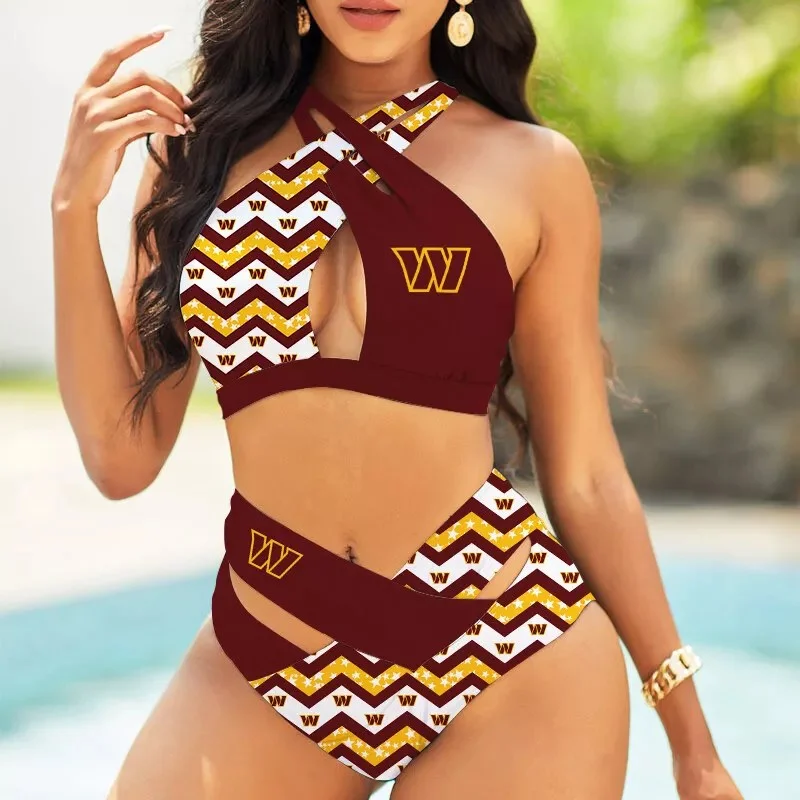 Detroit Lions Womens 2Pcs Bikini Swimsuit Criss Cross Cutout Bathing Suit St6665