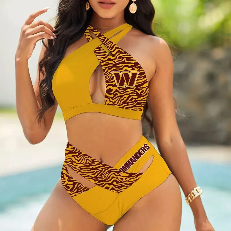 Detroit Lions Womens 2Pcs Bikini Swimsuit Criss Cross Cutout Bathing Suit St9909