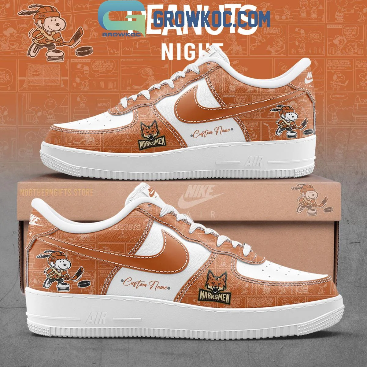 Fayetteville Marksmen 75th Anniversary Peanuts Air Force 1 Shoes