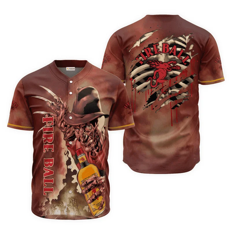 Fireball Whiskey Halloween Freddy Krueger Baseball Jersey Style6917