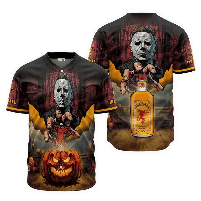 Fireball Whiskey Halloween Michael Myers Baseball Jersey Style6595