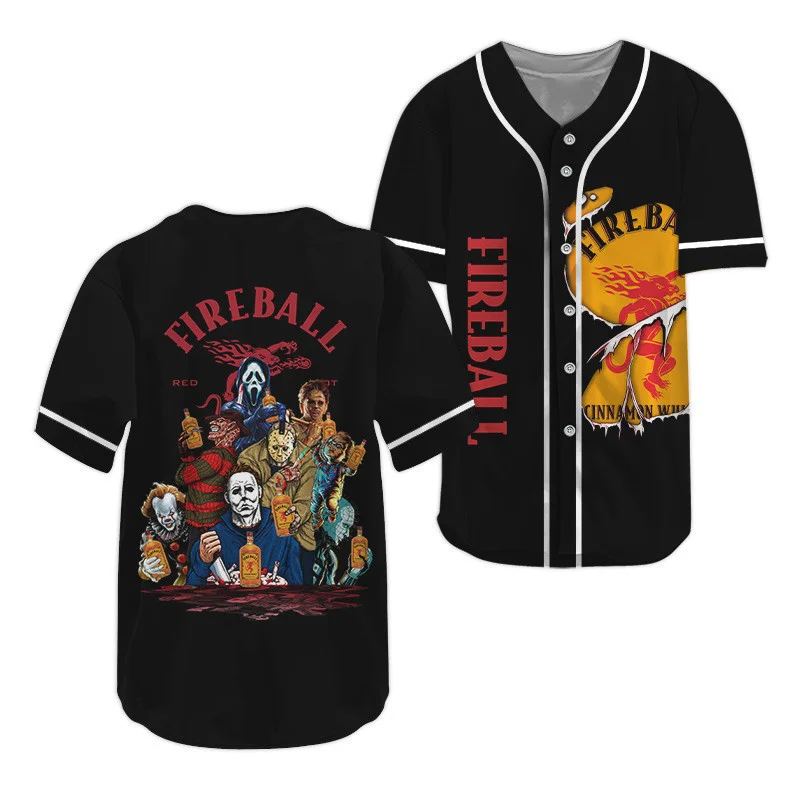 Fireball Whiskey Horror Halloween Characters Baseball Jersey Style2670